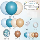 156 Pcs Boho Brown and Blue Balloon Garland Arch Kit Light Blue Caramel White Sand Balloons