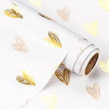Heart Wrapping Paper Roll - Mini Roll - 17 Inch X 16.5 Feet - Gold Foil Heart Design For Valentines Day, Wedding, Bridal Shower, Birthday, Baby Shower