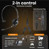 Telephone Headset with RJ9 Jack & 3.5mm Connector for Landline Deskphone Cell Phone PC Laptop, Office Headset with Microphone for Call Center, Work