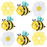 8Pcs Bee Balloons And Daisy Flower Balloons, Bee Decorations Yellow And Black Foil For Baby Shower Daisy Flower Themed Birthday Garden Insect Spring Animal Party Decorations Supplies