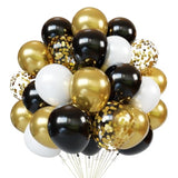 50pcs 12 Inch Black White Gold Latex Confetti Balloons with Ribbon for Party