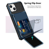 For Iphone 13 14 Case Wallet 4 Credit Card Holder Flip Cover Design Id Slot Back Pocket Dual Layer Armor Scratch Resistant Hard Shell Hybrid Protective Bumper For Iphone 13 14 6.1 Navy Blue