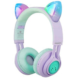 Kids Wireless Headphones, Ct-7S Cat Ear Bluetooth, 85Db Volume Limiting, Led Light Up Over Ear With Microphone For Laptop/Pc/Tv (Purple&Green)