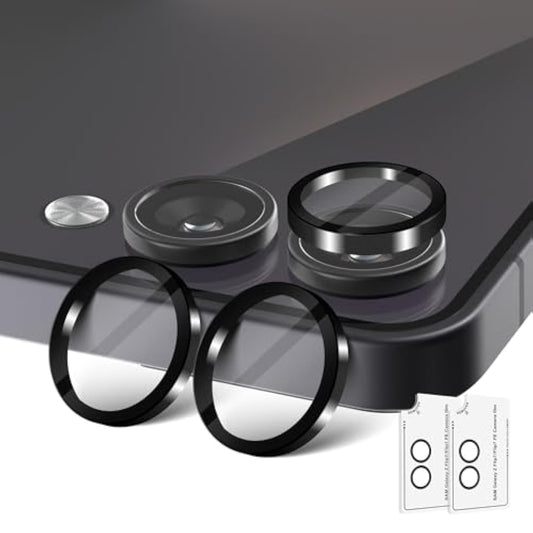 (2 Sets) Camera Lens Protector Compatible For Samsung Galaxy Z Flip 7/Z Flip 7 Fe, Protector De Cámera One-Step Installation Tray Individual Alloy Metal Ring Glass Case Friendly - Black