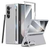 For Galaxy Z Fold 6 Case, With Built-In Screen Protector And Kicktand & S Pen Holder Support Wireless Charging Protective Phone Cover, Silver