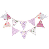 Pink Floral 100% Cotton Bunting Banner For Girls Shabby Chic Wedding Birthday Decoration