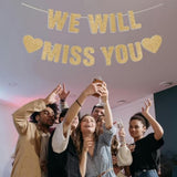 Pre-Strung Gold Glitter We Will Miss You Banner Retirement Farewell Party Decor