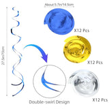 36Pcs Hanging Swirl Party Decorations Foil Decorations Ceiling Swirl Spiral Hanging Plastic Streamer For Ceiling Birthday Graduation Wedding Celebration Baby Shower Party Supply (Blue Gold Silver)