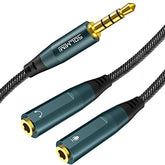 Headset Adapter, 3.5Mm Headphone Mic Splitter Ctia Trrs Male To Dual Trs Female Y Audio Microphone Splitter Cable For Gaming Headset To Pc, Laptop, Smartphone, Ps4, Xbox, Computer - 1 Feet