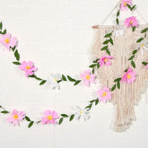 Crepe Paper Flowers Banner White Gradient Pink Flower Banners Spring Hanging Paper Floral Leaves Garland For Spring Birthday Wedding Home Decorations