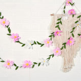 Crepe Paper Flowers Banner White Gradient Pink Flower Banners Spring Hanging Paper Floral Leaves Garland For Spring Birthday Wedding Home Decorations