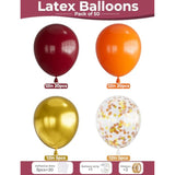 50pcs Fall Balloons 12 Inch Burgundy Orange Gold Confetti Balloons for Thanksgiving Party