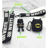 Compatible With Airpods 2 And 1 Charging Case, Cute Cartoon Protective Case Cover With Safety Lanyards, Keychain, & 3D Superhero Figure (Black)