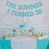 Summer I Turned 30 Banner, Blue Glitter Cheers to 30 Years Beach Party Decor