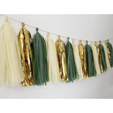 20Pcs Sage Green Gold Mylar Tassels Garland Tissue Paper Tassels Banner Diy Kit Teal Tassel Garland Teal Gold Birthday Party Decorations For Women Men Boys Girls, Party Supplies