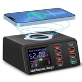 100W 8-Port Usb Qi Wireless Charging Station, Qc3.0/Pd Fast Charge For Phones Tablets Usb Tools, Multi-Device Smart Ic Desktop Organizer Hub