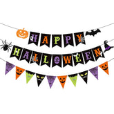 Colorful Happy Halloween Banner and Pennant with Pumpkin Bat Witch Hat Party Decor