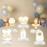 6PCS Neutral Gold "Oh Baby" Honeycomb Table Centerpieces for Gender-Neutral Baby Shower