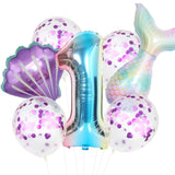 7pcs Mermaid Birthday Balloon Set – Number & Tail Balloons for Girls' 1st, 2nd, 3rd Party