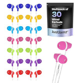 JustJamz 30 Pack Bulk Earbuds – Wired Ear Buds for School and Classroom – Earbuds for Kids Bulk – Class Set Earphones with 3.5mm Jack – Assorted Colors