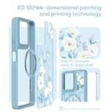 For Motorola Moto G Power 5G 2025 Floral Phone Case With 2X Screen Protector, Military Grade Magnetic Translucent Matte Girls Women Flower Pattern Protective Cover (Blue)