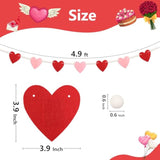 Valentines Day Decorations Felt Garland Banner Pink Red Hearts With Wood Beads Romantic Love Rustic Farmhouse Pre-Assembled Hanging Banner For Mantle, Fireplace, Wall, Party Supplies