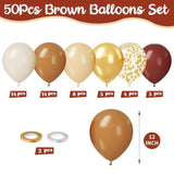 Brown Gold Balloon Set 50Pcs 12 Inch Tan White Metallic Confetti Fall Party Decor