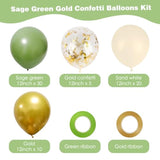 65 Pcs 12 Inches Sage Green Gold Confetti Balloons Kit, Green Gold Sand White Party Balloons With Ribbons For Tiana Birthday, Wedding, Baby Shower, Graduation, Eucalyptus Party Decorations