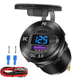 12V Usb C Aluminum Car Charger Socket, 12 Volt Outlet, Pd 20W And Quick Charge 3.0 18W Car Usb Port Waterproof With Voltmeter & Power Switch, Suitable For Marine Truck Motorcycle Boat Golf Cart Rv