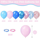 Pink And Blue Balloon Set - 50Pcs 12 Inch Pastel Confetti, Royal And Metallic Balloons For Kids Girls Birthday, Baby Shower, Gender Reveal Supplies