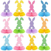 12 Pcs Easter Bunny Party Decoration Honeycomb Centerpieces Bunny Table Decor 3D Paper Honeycomb Table Topper For Easter Party Favor Decor