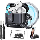 For Airpods 4 Case With Phone Stand, Secure Lock Case For Apple Airpods 4Th Gen 2024 With Cleaning Kit, Compatible With Magsafe, Auto-Open, Military Grade Protective Cover