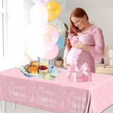 2Pcs A Sweet Little Girl Is On Her Way Tablecloths,Pink Bow Baby Shower Decorations Coquette Bow Plastic Table Cover Pink Bow Birthday Party Tablecloth For Girl Baby Shower Party Decor