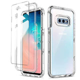 Clear Case for Samsung Galaxy S10E Shockproof Protective Cover with Hybrid Design, Hard PC Back and Front Cover, Flexible TPU Bumper, and 2 Pack Tempered Glass Screen Protector for 3 in 1 Full Body Protection