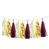 15Pcs Burgundy Maroon Gold Beige Party Tissue Tassel Garland Hanging Banner Streamers Graduation Fall Bridal Baby Shower Wedding Birthday Nursery Classroom Décor