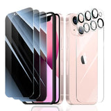 3+3+1+1-Pack, Privacy Screen Protector and Camera Lens Protector for iPhone 13 with Back Tempered Glass Film & Installation Alignment Aid, Anti-Spy,