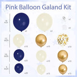 Navy Blue Gold White Sand Balloons Arch Kit, Latex, Party Decor.
