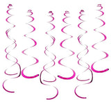 30 Pcs Party Swirl Decorations Hot Pink Shinny Foil Hanging Swirl Decorations With Double-Swirls And Single-Swirls Plastic Streamer For Ceiling Plastic Metallic Streamer For Party Decorations