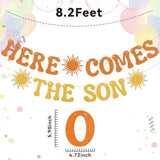 Here Comes The Son Banner - Sunshine Baby Shower Gender Reveal Party Decor, First Trip Around The Sun Decorations Gold Orange