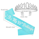 10th Birthday Decorations for Girls, Teal Glitter Sash, Silver Crown, Balloons & More