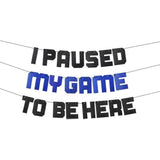 Video Game Party Supplies I Paused My Game To Be Here Banner, Blue Gaming Birthday Party Decorations, Glitter Theme Backdrop Sign Decor