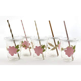 Boho Floral Party Cups, Garden Party, Tea Baby Shower, Floral Bridal Shower, Disposable Plastic Cups, Lids, Straws, Set Of 12