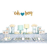 Oh Boy Glitter Banner - Baby Shower Decorations For Boy - Gender Reveal Party Garland