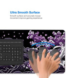 Purple Cherry Blossoms Gaming Mouse Pad, Black And White Japanese Wave Mouse Pad Large Mousepad Extended Laptop Keyboard Mat Gaming Mouse Pad, Office Computer Keyboard Laptop Home, 31.5”X11.8”