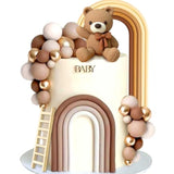 Beige brown bear cake topper with boho balls for baby shower and birthday cake décor