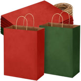 100 Pcs Red And Green Christmas Gift Bags Kraft Paper Bags With Handles Holiday Gift Bags For Wedding Baby Shower Bridal Shower Shopping Party Favor Business(13 X 10 X 5 Inch)