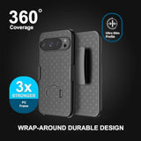 For Pixel 10/10 Pro Holster Case With Belt Clip & Kickstand, 2-In-1Rugged Bumper Cover Full-Body Military Grade Protection (Black)