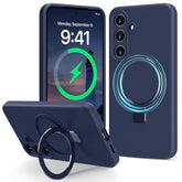 For Samsung Galaxy S25+/ S25 Plus Case With Stand, Slim Liquid Silicone Phone Cases For Galaxy S25 Plus Compatible With Magsafe Magnetic Ring Kickstand Case Full Camera Protection, Dark Blue