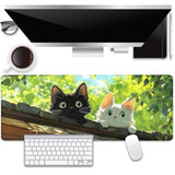 Black And White Cat Desk Pad Mouse Pad,Extend Xl Mouse Mat With Stitched Edges,Non-Slip Rubber Base Large Mousepad For Office Pc Keyboard Laptop And Home Work Desk Mat(31.5X11.8 In)
