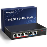 10Gb Ethernet Switch With 4 X 2.5Gbe + 2 X 10Gbe Rj45 Ports, 6 Port 10G/2.5G Multi-Gigabit Unmanaged Network Switch, Plug And Play, Fanless, Desktop/Wall-Mount, For Wireless Ap, Nas, Pc, Home